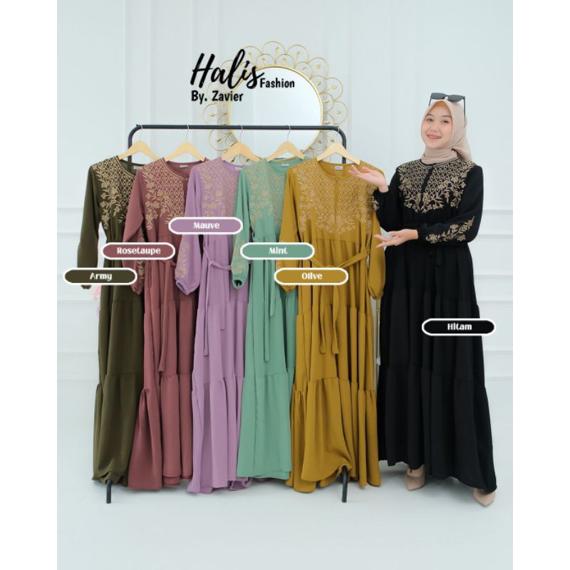 Gamis Halis Bordir Crinckle | Gamis Bordir by Halis Fashion