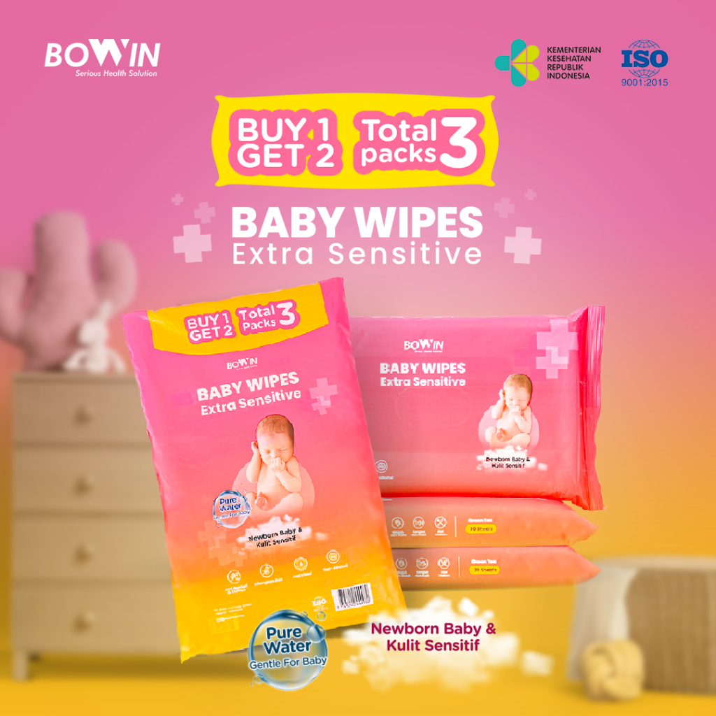 Bowin Baby Wipes Pure Water Newborn &amp; Sensitive Skin [Buy 1 Get 2 = Total 3 Packs]