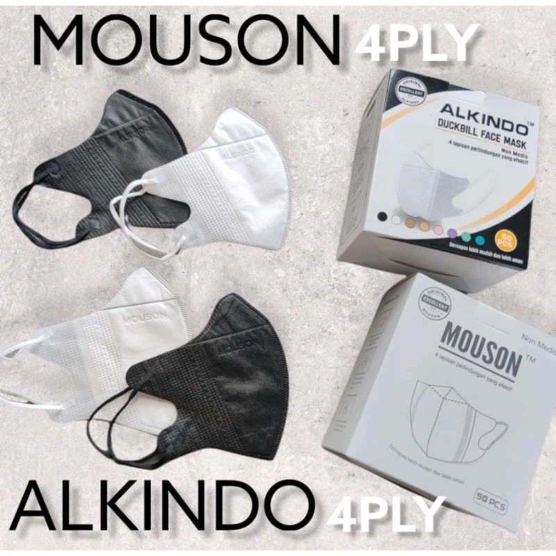 MASKER DUCKBILL MOUSON ALKINDO EMBOS GARIS 4 PLY HITAM PUTIH MIX WARNA ABU GREY ORIGINAL