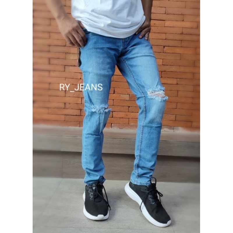 celana jeans sobek lutut jeans street celana panjang pensil