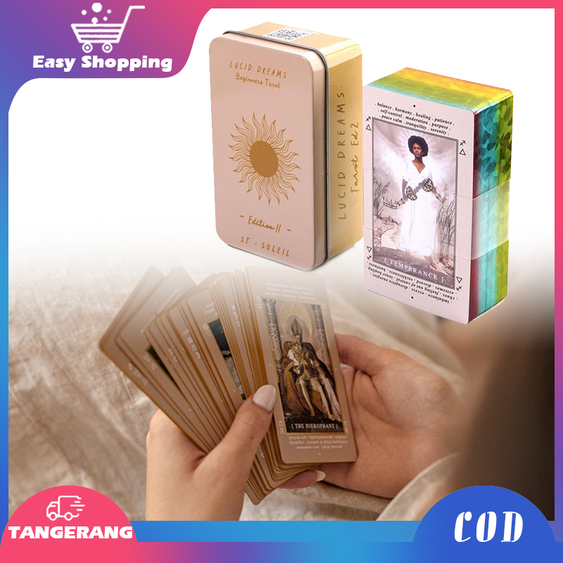 Kartu Tarot Lucid Dreams Dengan Kotak Besi 10.3 x 6cm Kartu Tarot Golden Edge