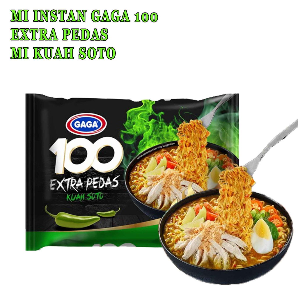 Mie Extra Pedas* Mie Instan Gaga 100* Mie Kuah Rasa Soto