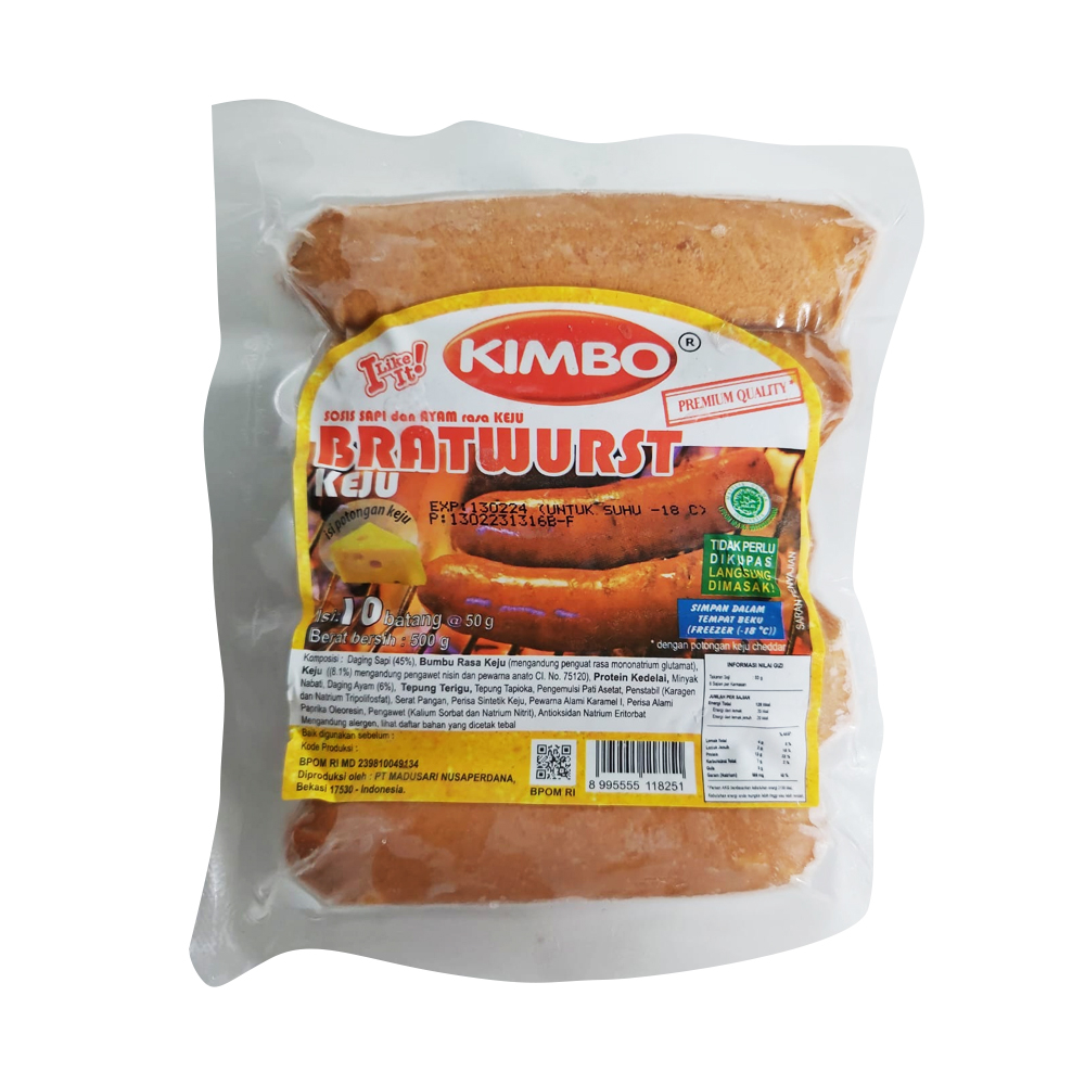 

Kimbo Sosis Bakar Jumbo rasa Keju/Bratwurst Keju 6s 500Gr Murah