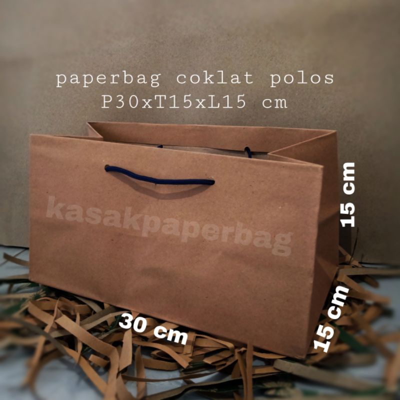 

12pcs paper bag coklat polos / tas belanja/ kantong souvenir / packaging kue 30x15x15