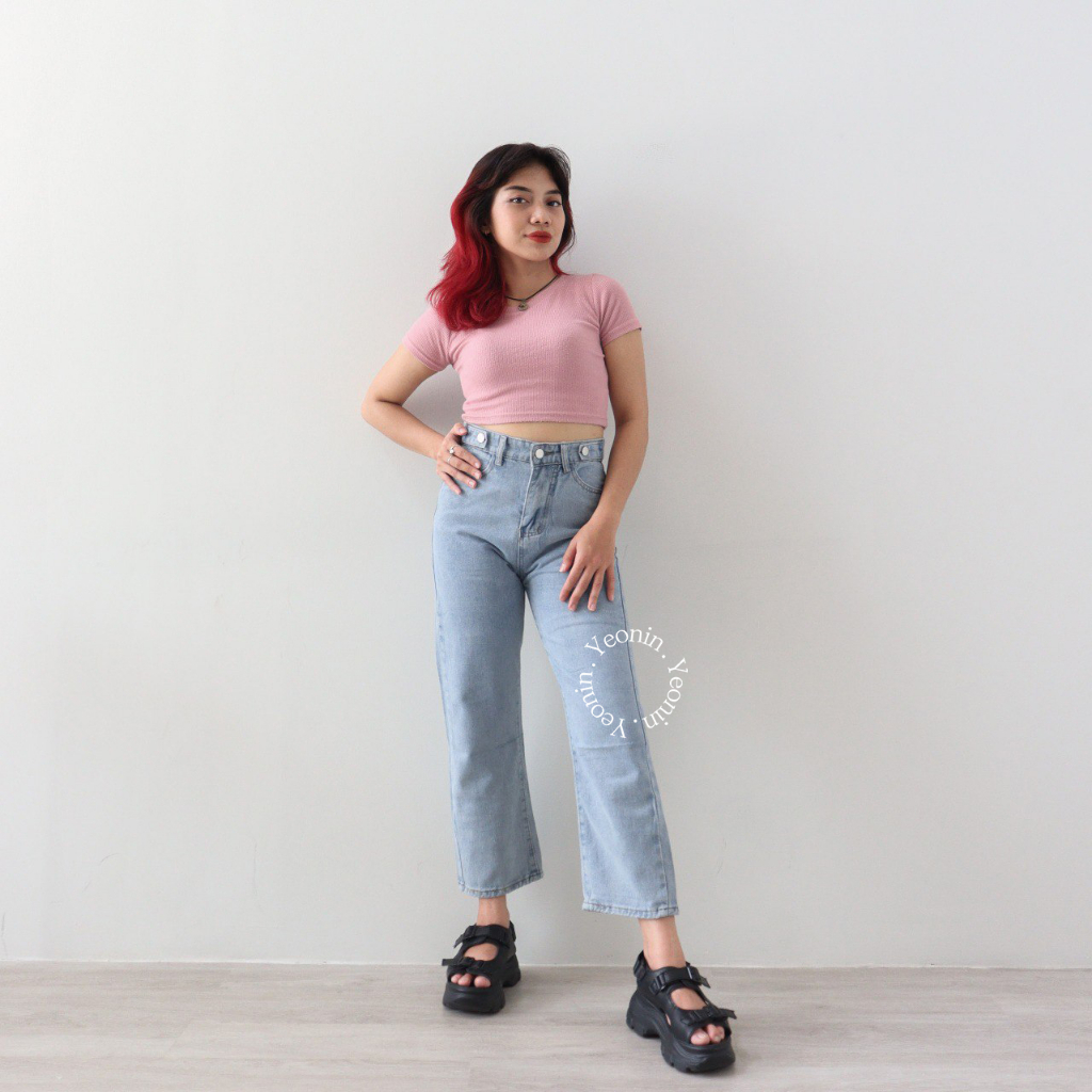 yeonin.id  Celana Panjang Kulot HighWaist Korean Straight Jeans Cullote Jeans Wanita Kekinian x38