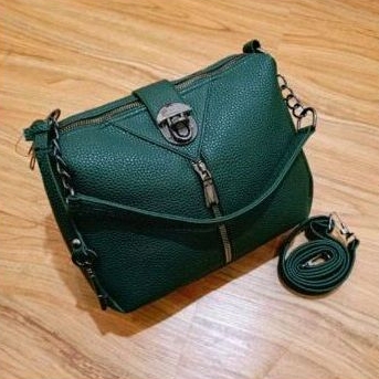 TAS WANITA PAPIRUT KULIT JERUK WARNA HIJAU ARMY (Preloved)