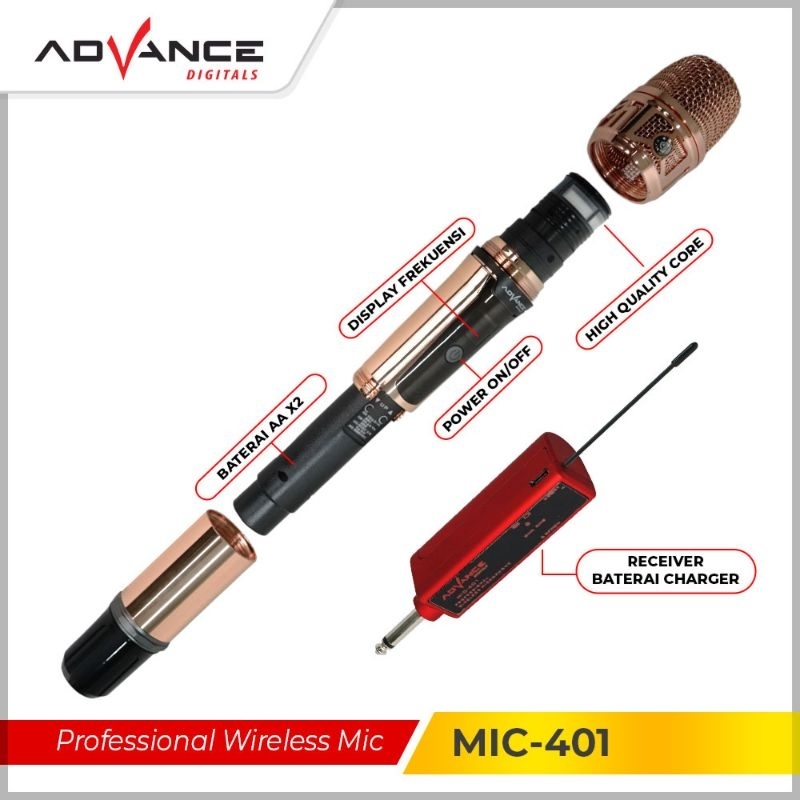 Advance Microphone Mic Double Wireless + Receiver MIC 401