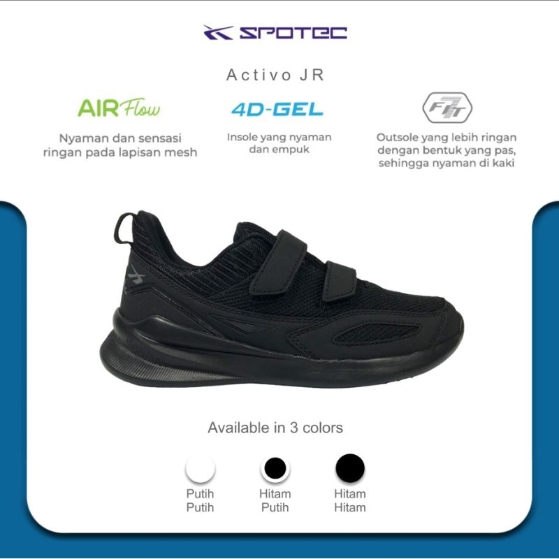 (ORIGINAL SPOTEC) (BACK TO SCHOOL) Sepatu SEKOLAH ANAK ACTIVO VELCRO JR