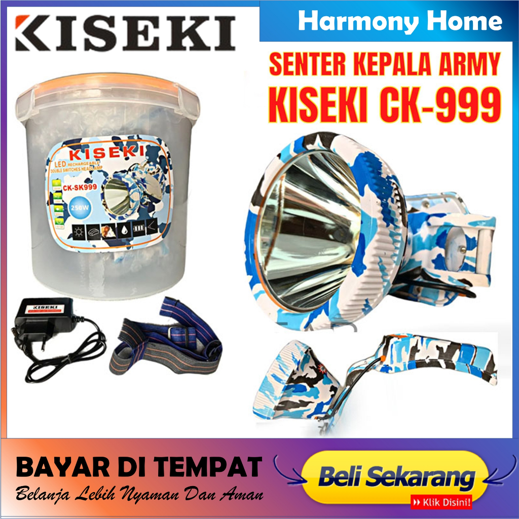 Senter Kepala Cahaya Putih Kiseki 250watt CK-999 Super Light Anti Air Tahan Hingga 13 jam Jarak Jauh / Senyer Kepala Jarak Jauh / Senter Kepala Led cas anti air / Senter Lampu cas