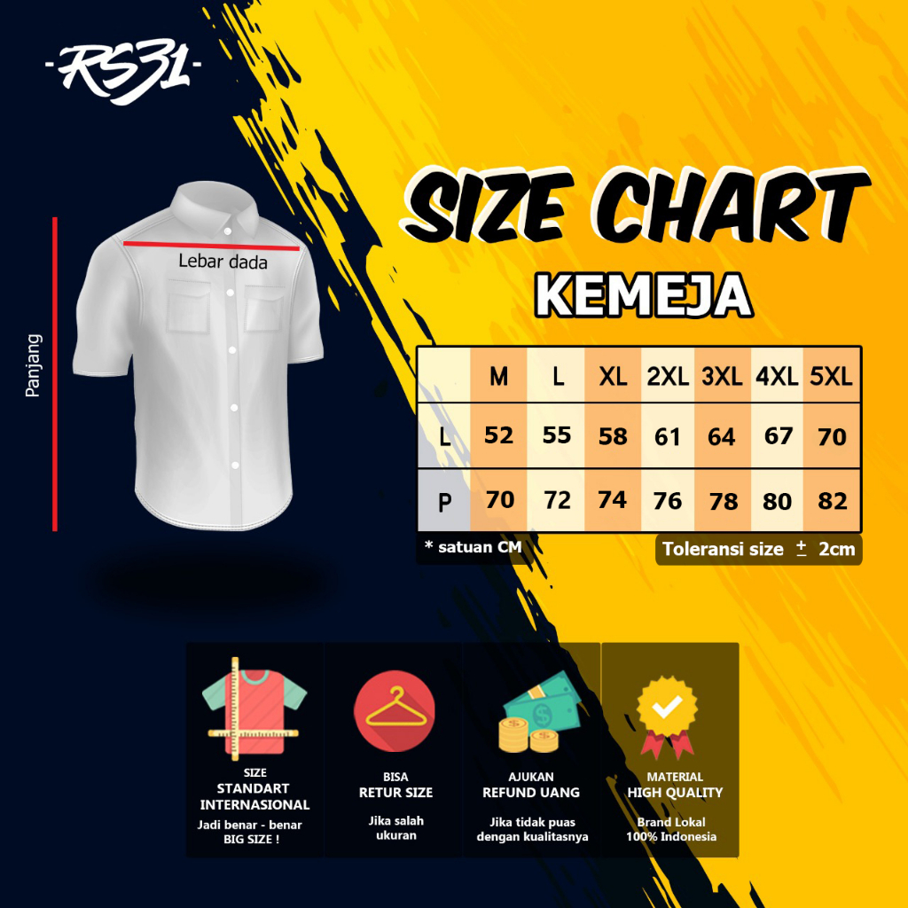 RS31 Baju Kemeja Atlanta Shirt White - Kemeja Pria Polos Lengan Pendek Warna Putih, Baju Kerja, Kantor Ukuran Super Big Size/Jumbo Putih