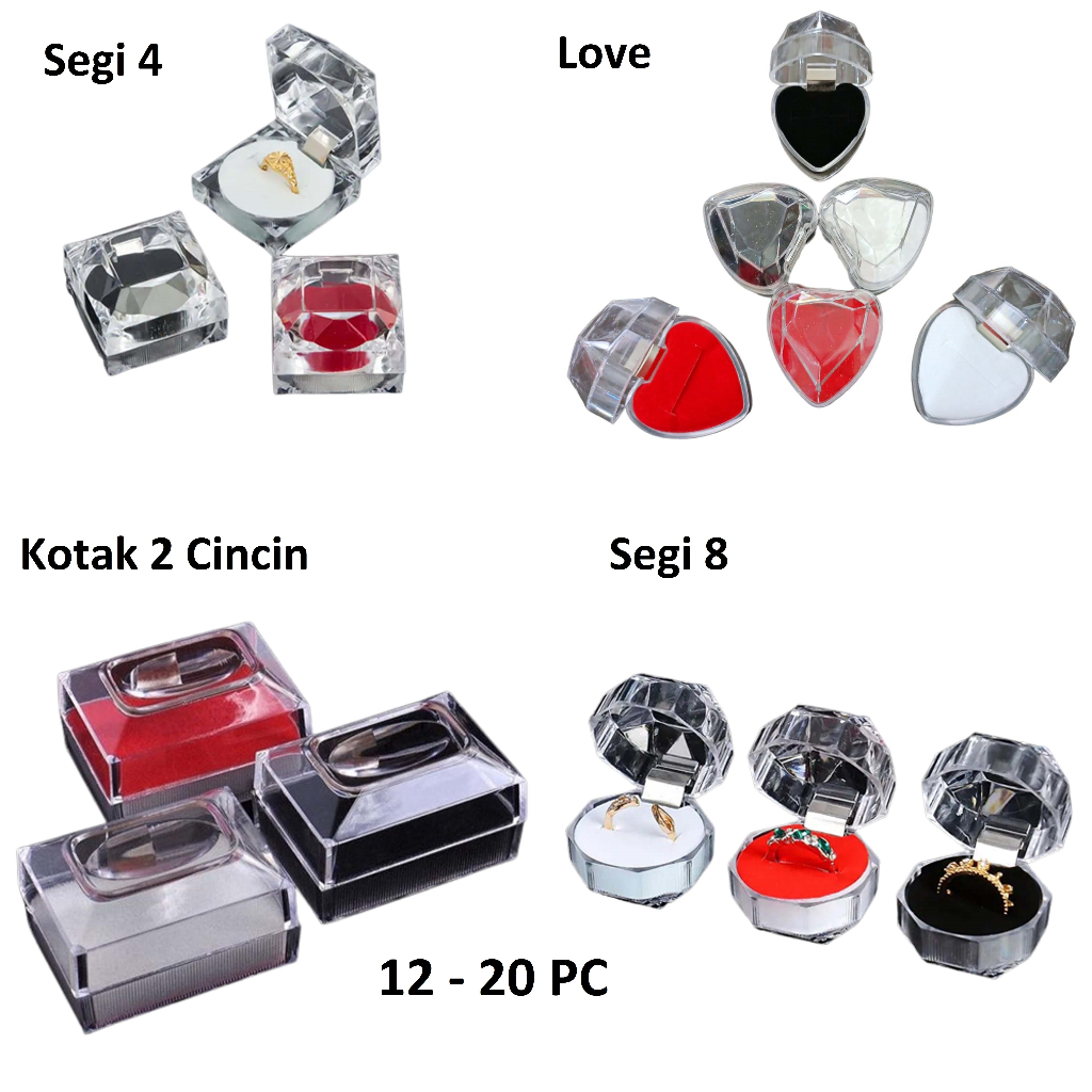 KOTAK CINCIN ACRYLIC MACAM-MACAM MOTIF/HARGA/BKS/12 &amp; 20 PCS