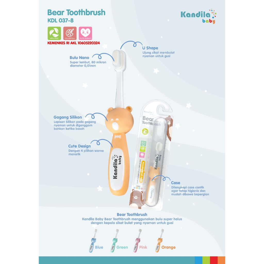 Kandila Baby KDL037-8 Bear Toothbrush With Case - Sikat Gigi Anak Bayi