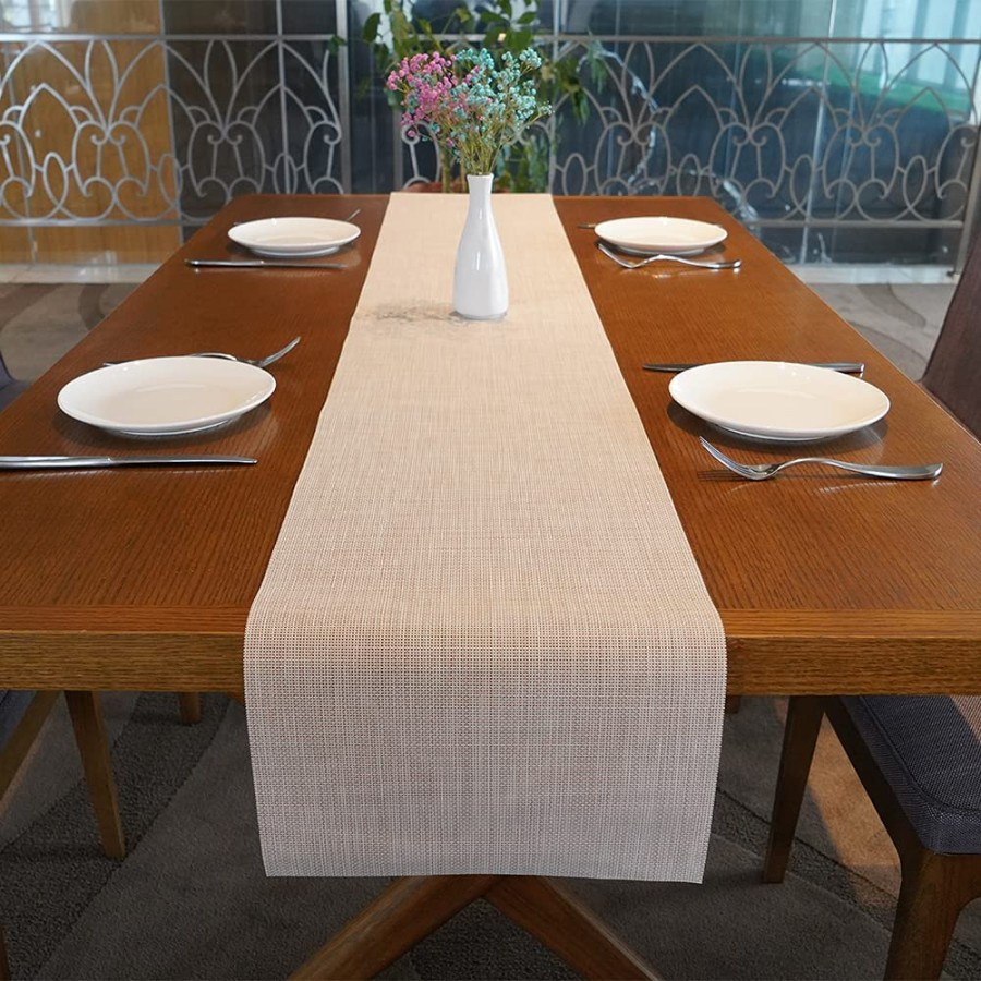Taplak Meja Makan Panjang / Table Runner Panjang Linen Polos Waterproof Nordic 180 225 270 cm