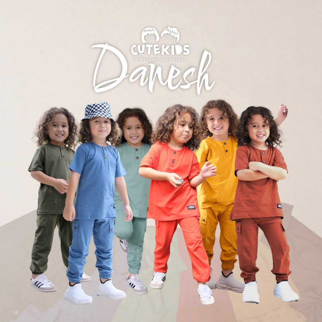 Nauree - Setelan Danesh Unisex Anak Laki Laki Perempuan One Set Casual Bahan Cotton Combed 24s Kualitas Premium Untuk Jalan Jalan Polos Berkancing Lembut Modern Lucu Trendy Murah Jahitan Rapih