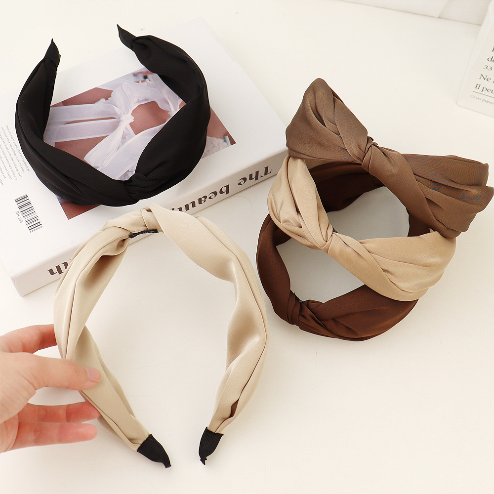 MMM Bando Wanita Scrunchie Simpul Satin 6735 Bandana Korea Anti Patah Headband Wanita Desain Silang Aksesoris Fashion Wanita Murah Import