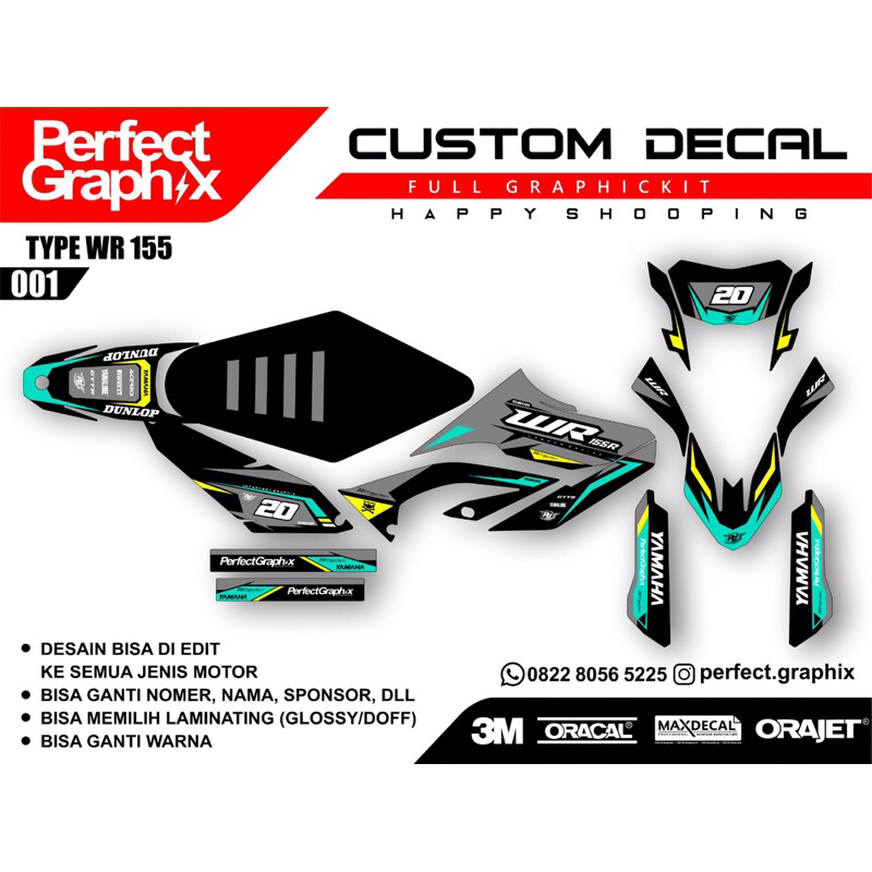 Drcal wr 155 full body decal wr hitam putih [Bisa Custom] decal sticker striping wr 155 decal wr supermoto decal supermoto murah