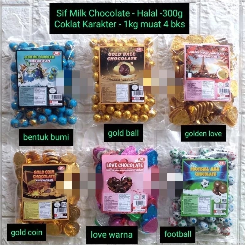 

cokelat sif milk bentuk/karakter bola/bumi/love/bulat kemasan 300 gram
