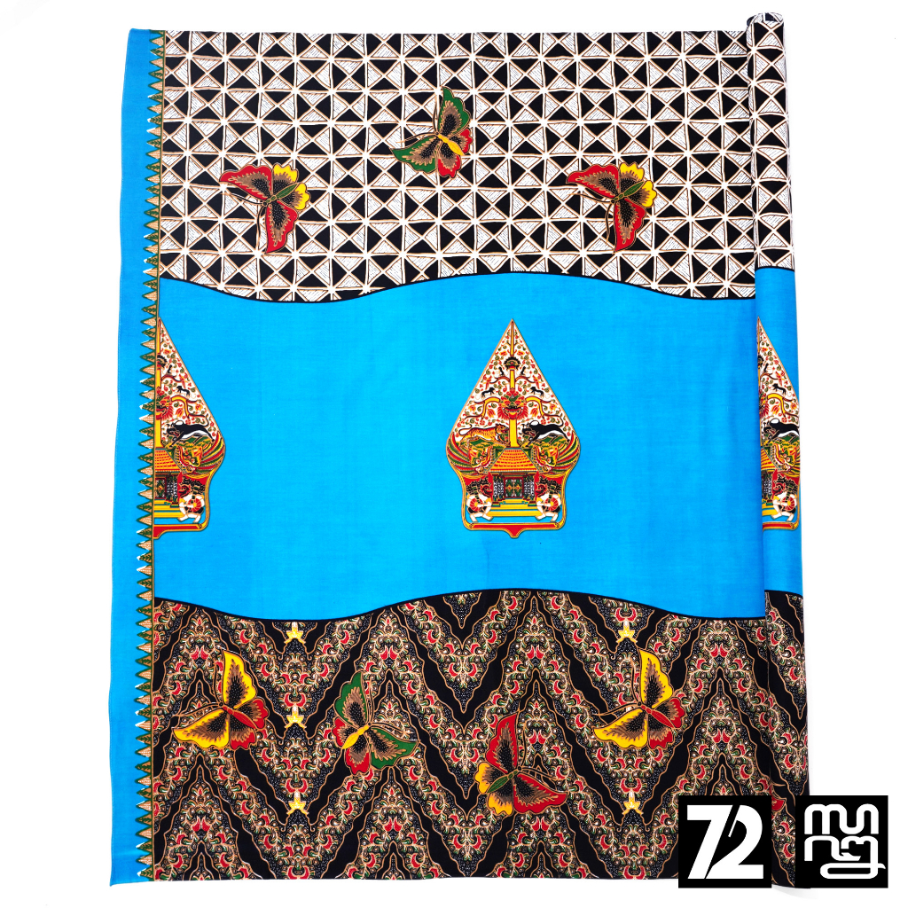 KAIN BATIK PREMIUM Bahan Katun Motif Wayang Kupu Warna Biru Muda 721494 Cap 72 Jarik Jarit Samping Kebat Panjang Batik Katun Modern Premium Bahan Seragam Batik Pernikahan Kantor Keluarga Murah Kamen Jadi Batik Bali Lembaran