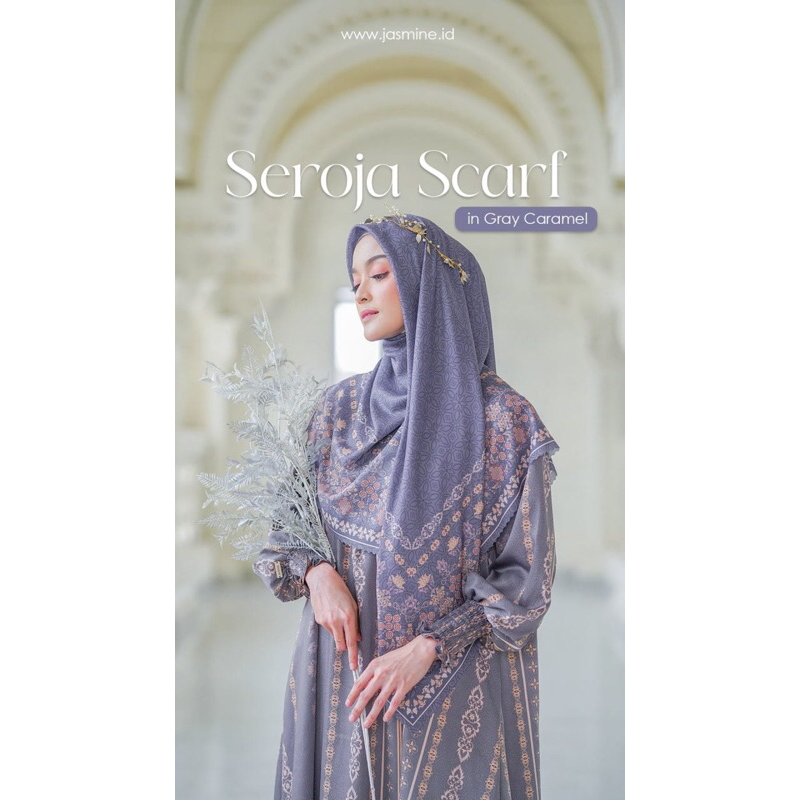 Seroja Scraf Motif Hijab Segi 4 Syari Voal Motif Jumbo Kerudung Segi 4 Premium Adem by Lidia Hadiwin