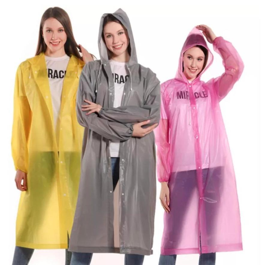 Jas Hujan Ponco Polos Tebal Mantel Hujan Eva Terusan Fashionable Raincoat Korea Warna Warni Model Kancing