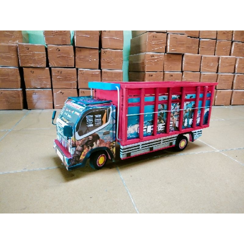 miniatur truk kayu P55 cm full lampu bonus terpl