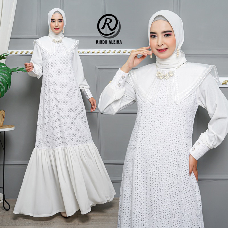 ZIVA DRESS / DRESS KATUN BORDIR/ GAMIS PUTIH / DRESS LEBARAN