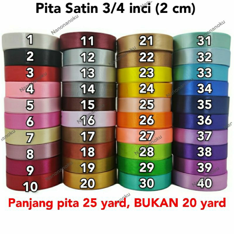 Pita Satin Kain 3/4 inch 2 cm 25 yard Per Rol