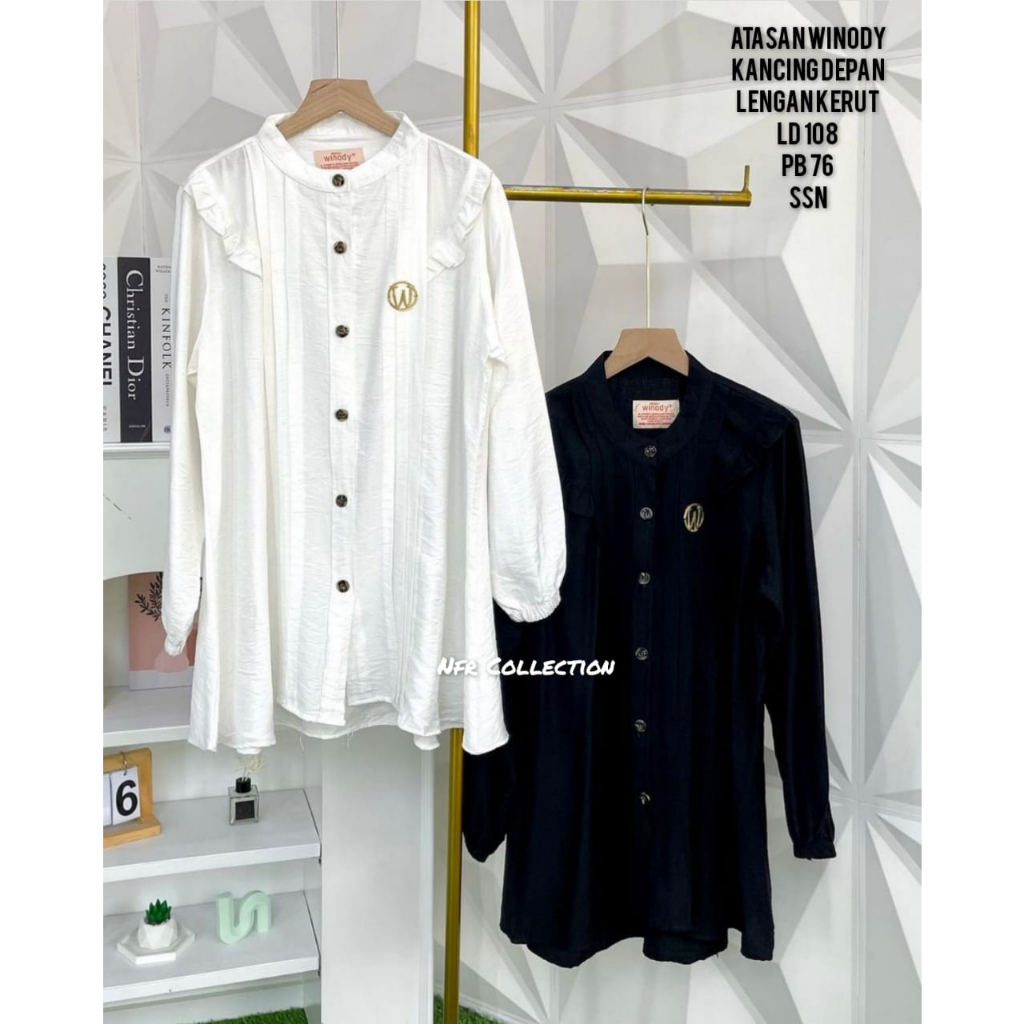 atasan/ top/ blus/ blouse / kemeja polos hitam dan putih winody ld 108