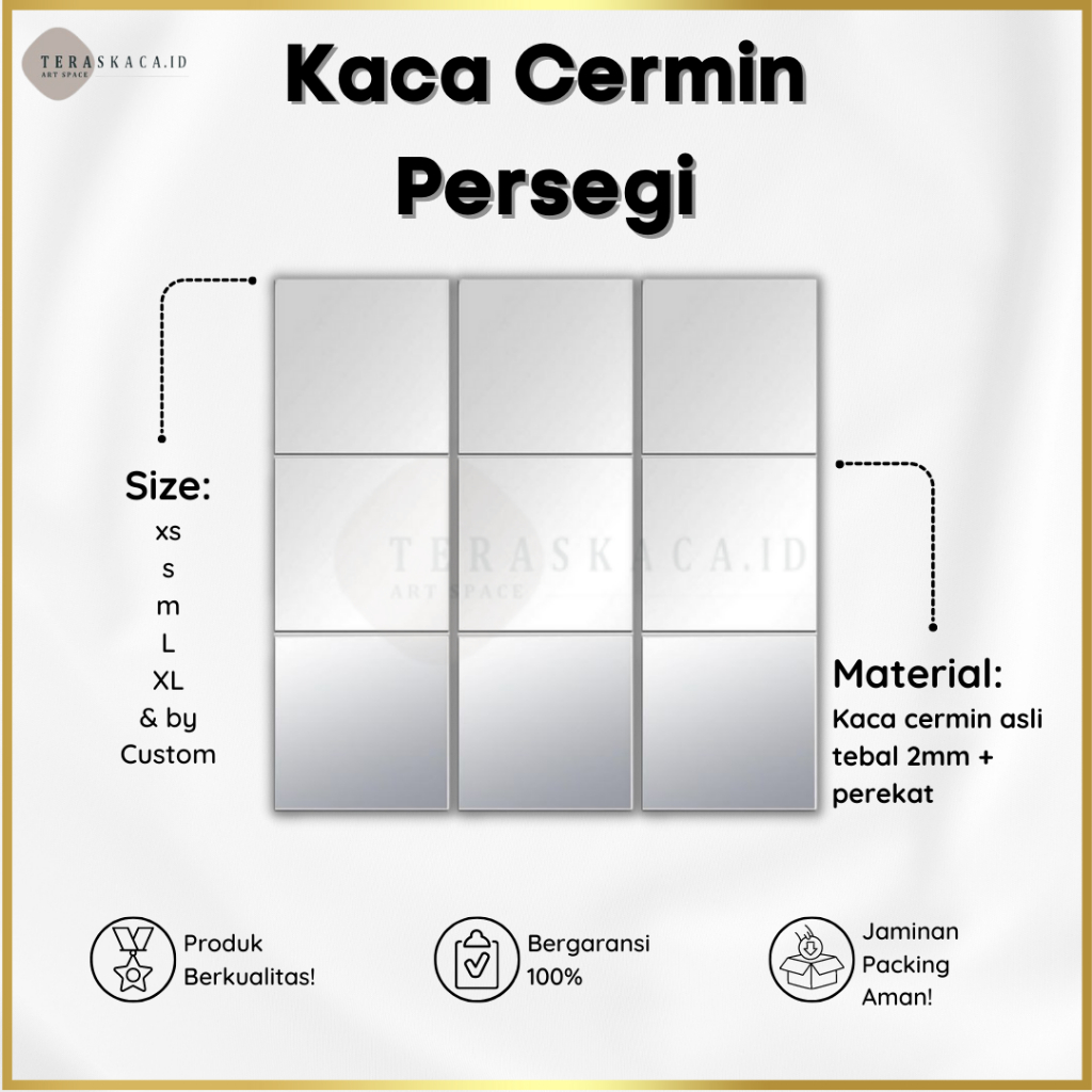 Kaca Cermin (Asli) 20 x 20 cm Persegi Kaca rextangular Cermin dinding tempel Cermin dekorasi kotak K