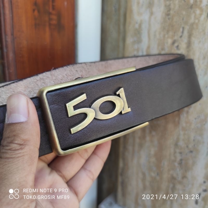 Gespet 501 Kulit Ikat Pinggang Pria Model Automatic Sabuk Kulit Asli Tebal Kepala Kuningan SBK501