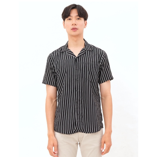 Kemeja Salur Pria Stripe Lengan Pendek Cowok Hem Garis Baju Belang Strip