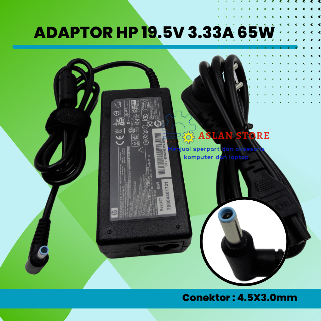 Adaptor Charger Laptop HP 19.5V 3.33A 4.5x3.0Mm 65W AC Adapter For HP 240 245 246 340S 470 348 G7 250 255 256 G2 G3 G4 G5 G7 350 355 G1 G2