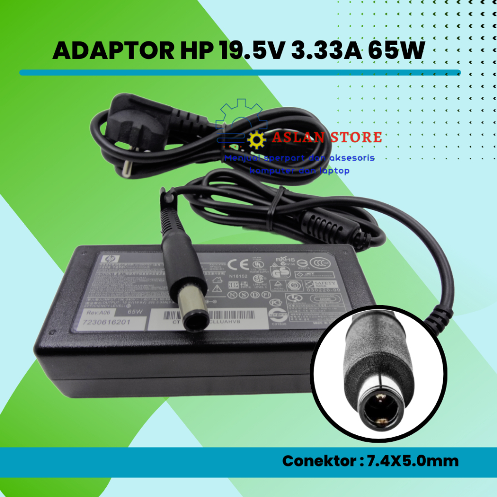 Adaptor hp Compaq 19.5V 3.33A 65W DC 7.4x5.0 jarum tengah untuk HP1000 hp pavilion 23-g000 all-in-one hp pavilion touchsmart 22-h100 all-in-one