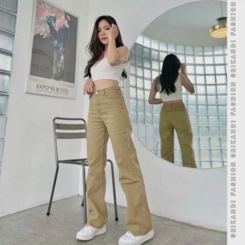 Highwaist Kulot Jeans Wanita Loose Celana Penjang Jeans Wanita Highwaist Loose