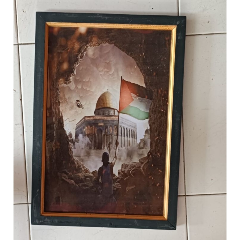 hiasan dinding poster masjid Al Aqsha Palestina plus BINGKAI