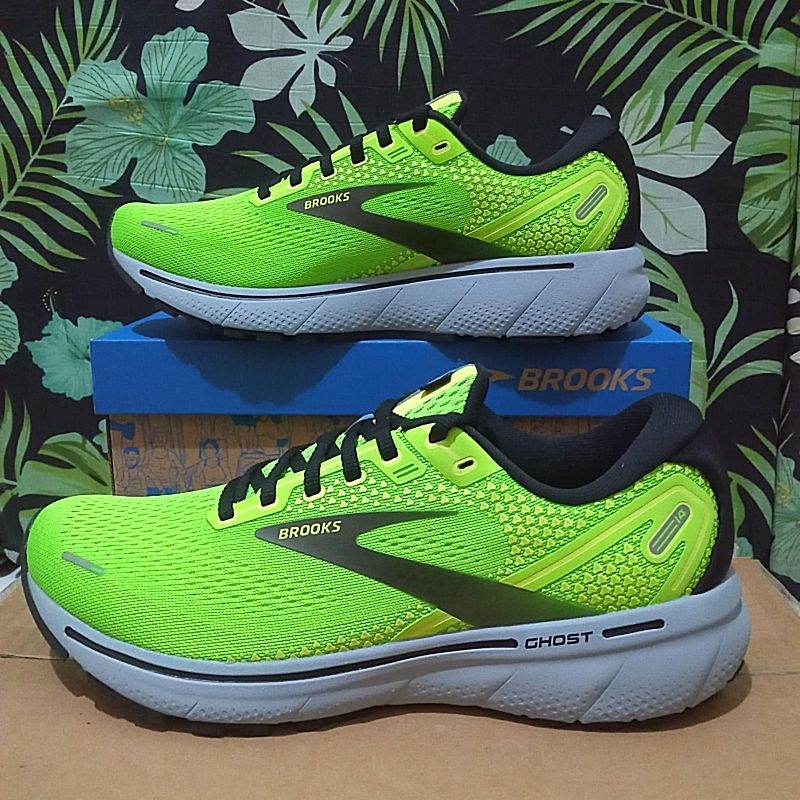 Brooks Ghost 14 Men's Running Shoes Sepatu Lari Pria - Green Gecko/Blue/Black
