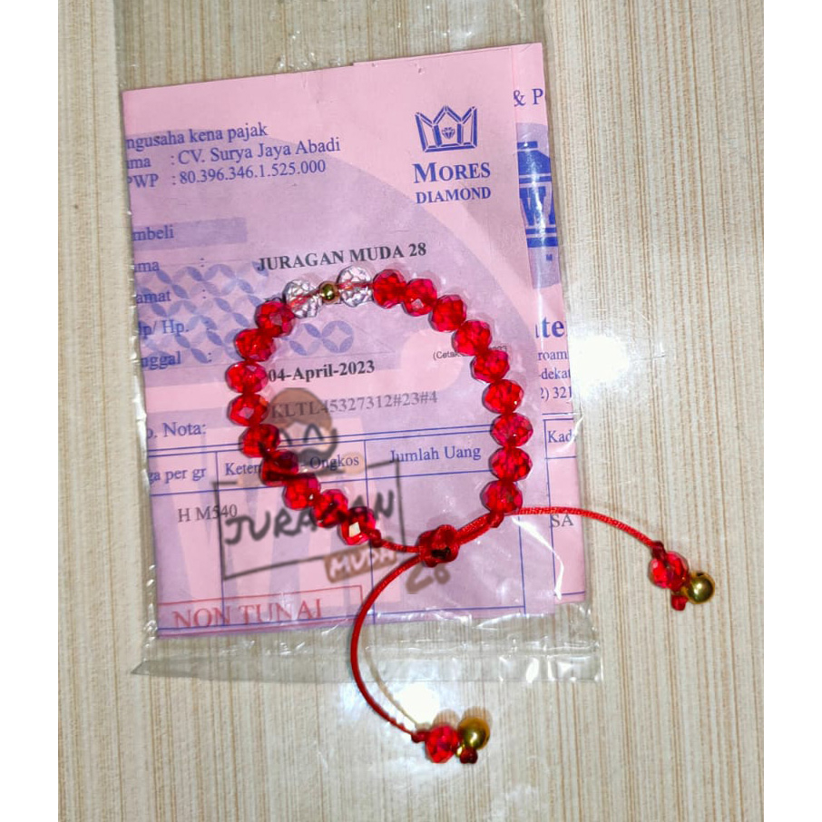 Gelang Tali Crystal Ceko 1 Liontin Emas Asli kadar 10 karat 10k