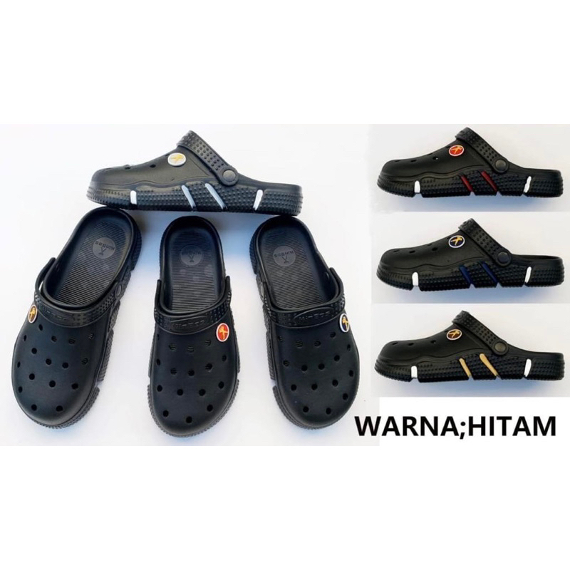 Sandal baim bakpao hitam cowo dewasa ringan anti licin K9366