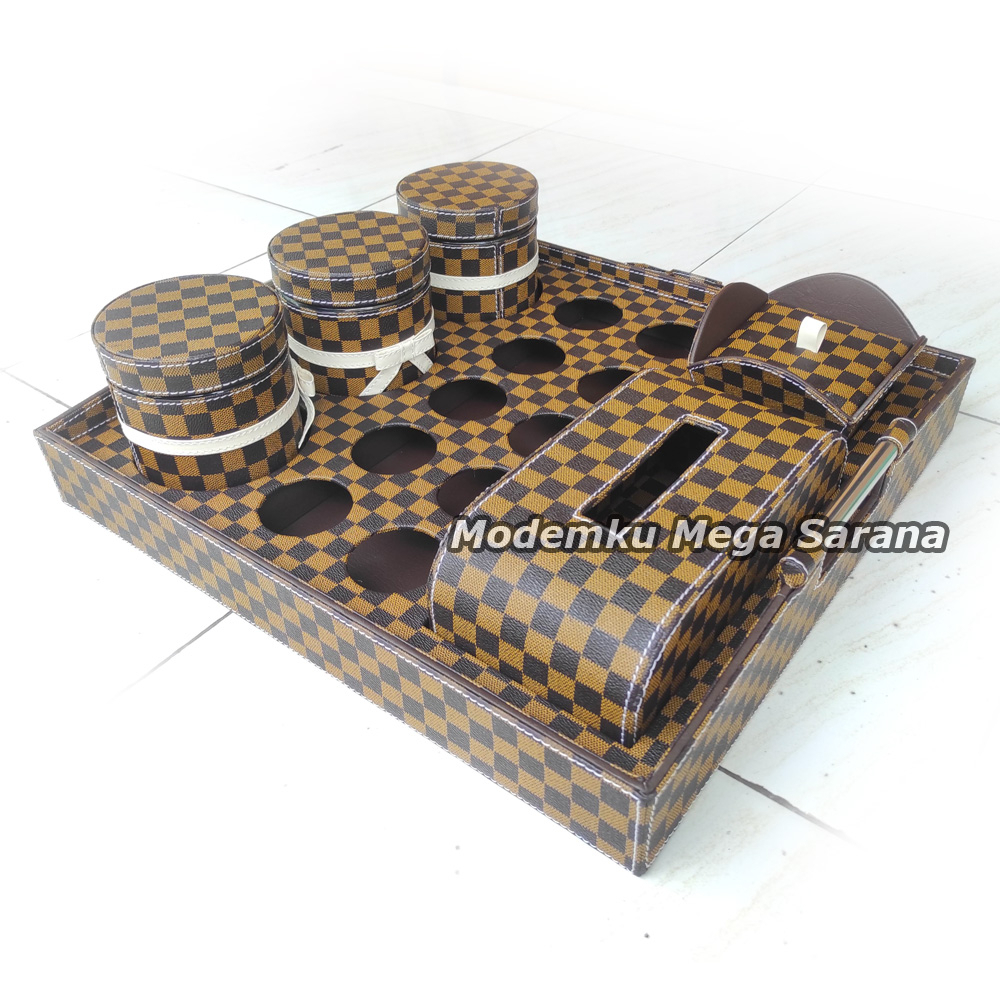 TRAY Set Lebaran Toples Nampan Set 1 Tisu 1 Box Permen 3 Toples 10 Lubang Aqua