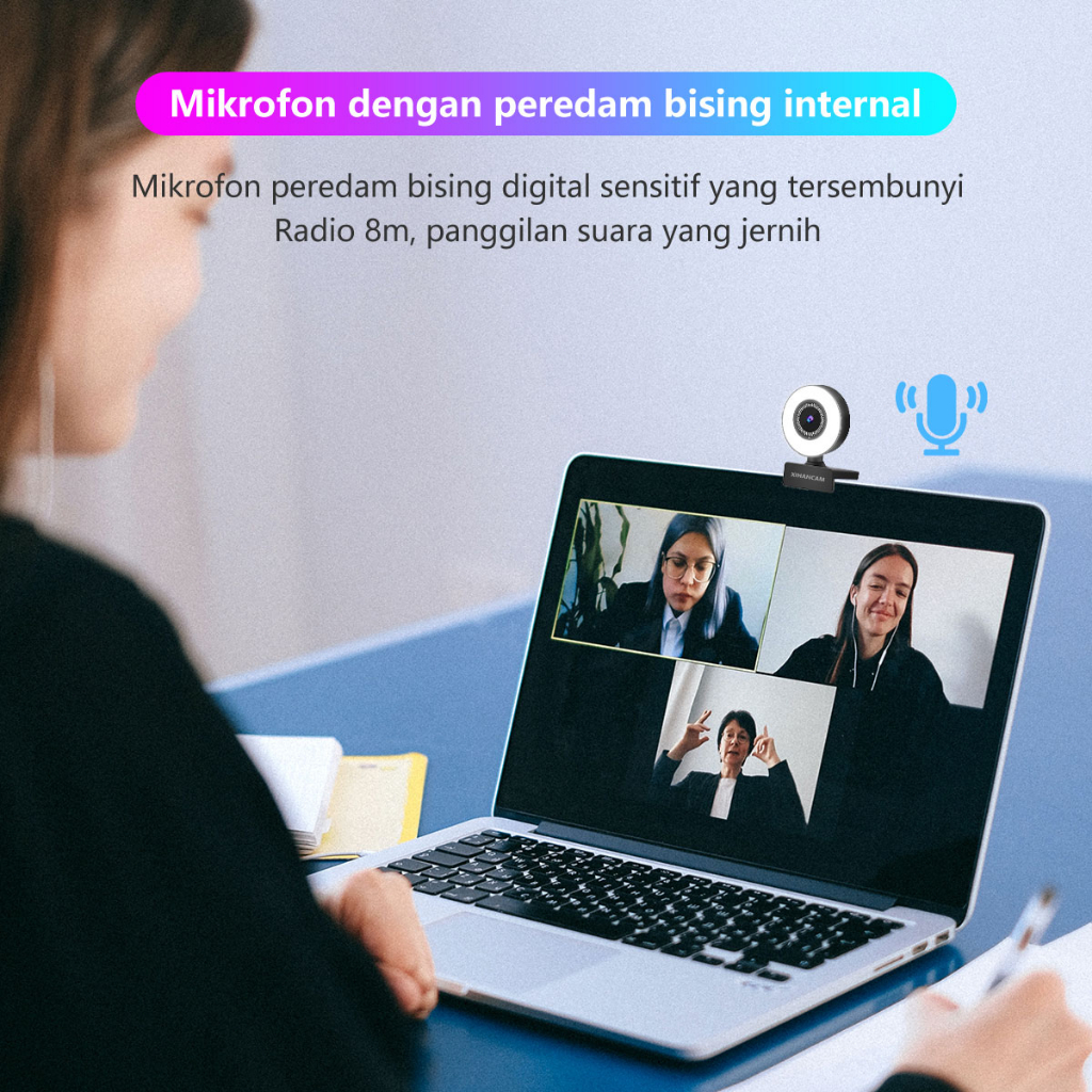 XIHANCAM IP Camera Laptop Usb Webcam 2K Lampu Ring Light Kamera Webcam Laptop With Mic Live Streaming USB Web Cam PC Kamera Laptop Untuk Zoom Meeting Kamera Eksternal Aksesoris Laptop Komputer