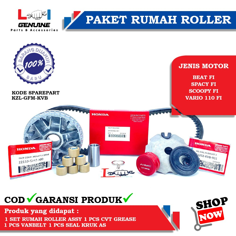 -LOI- PAKET RUMAH ROLLER SET VANBELT BEAT FI (STATER KASAR) &amp; KIPAS ROLLER SCOOPY FI, VARIO 110 FI, BEAT FI