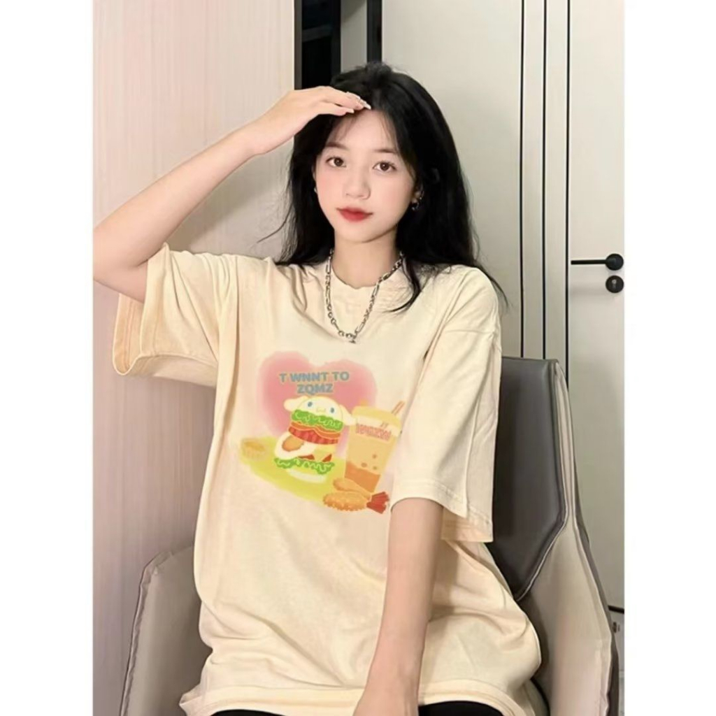 vintage baju kaos wanita lengan pendek causual premium kaos oversize wanita import kaos cream