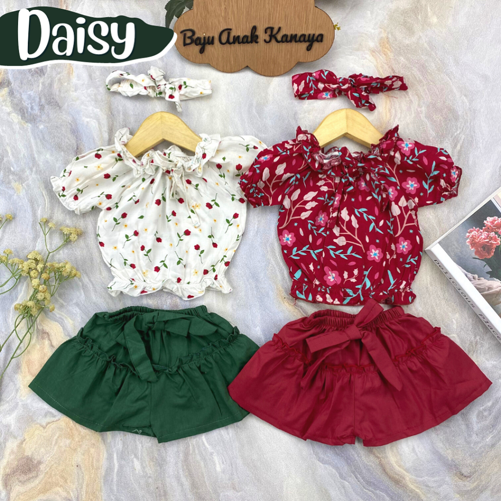 3-15 BLN SETELAN BAYI DAISY FREE HEADBAND BAJU BAYI PEREMPUAN Little Koda 3In1 SET (SNI)