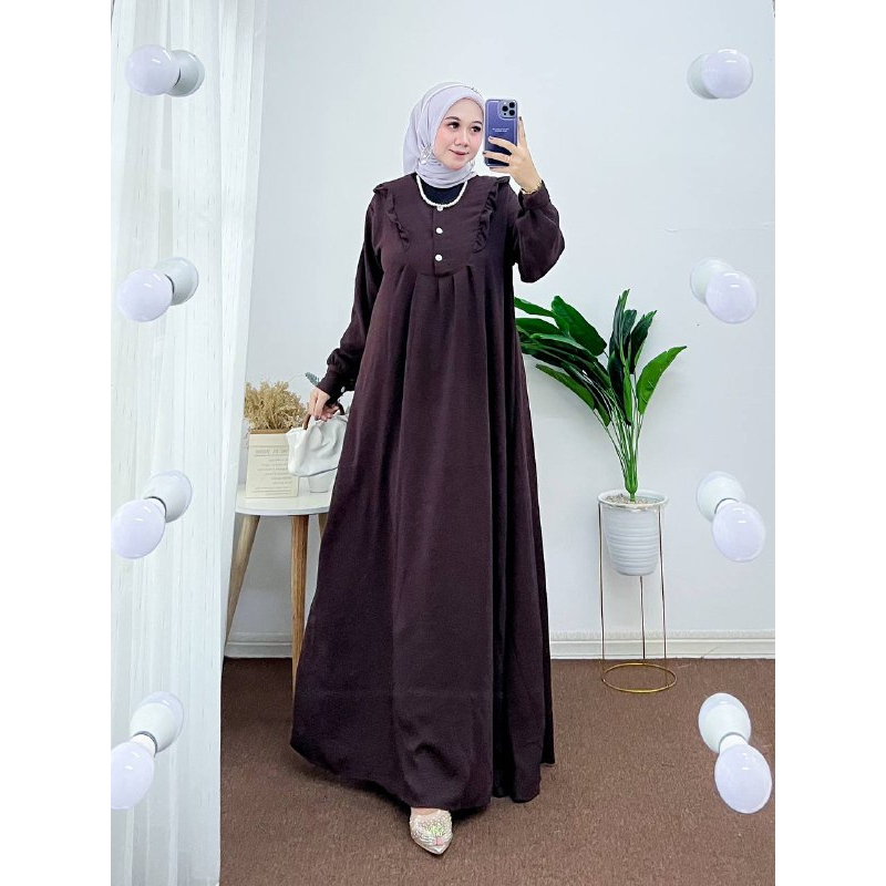 Gamis Wanita Zalima Maxi Dress Bahan Crinkle AirFlow Kancing Depan Fashion Muslim