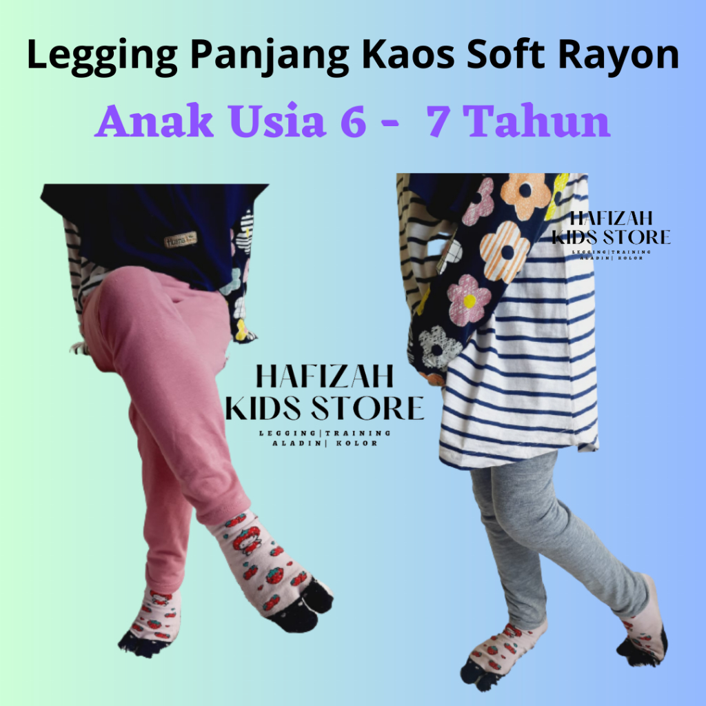 Legging Panjang Anak Kaos Soft Rayon usia 6 - 7 th