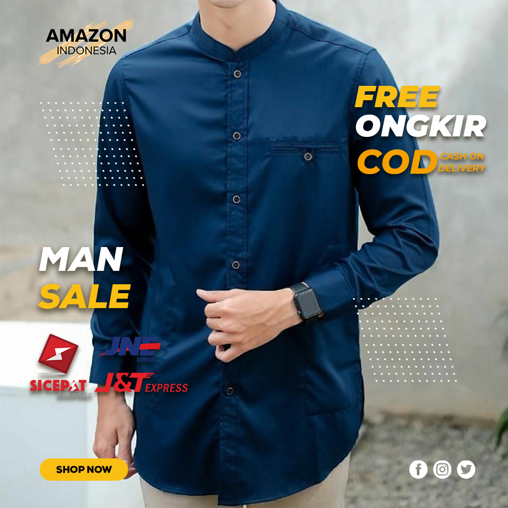 Baju Koko Kurta Dewasa Lengan Panjang Material Catton Adem Serap Keringat