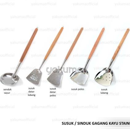 SODET / SUSUK / SPATULA STAINLESS GAGANG KAYU LUBANG / DATAR