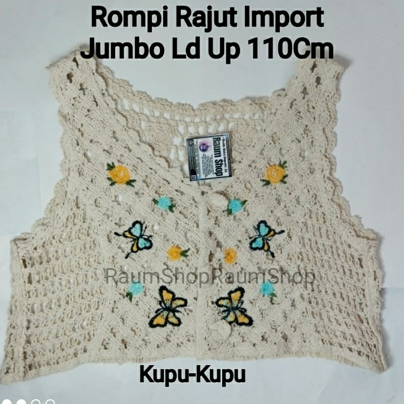 Raum Shop Terbaru VEST RAJUT Wanita JUMBO Ld 110Cm KOREA LACE Kancing Depan Import Motif Kupu - Kupu