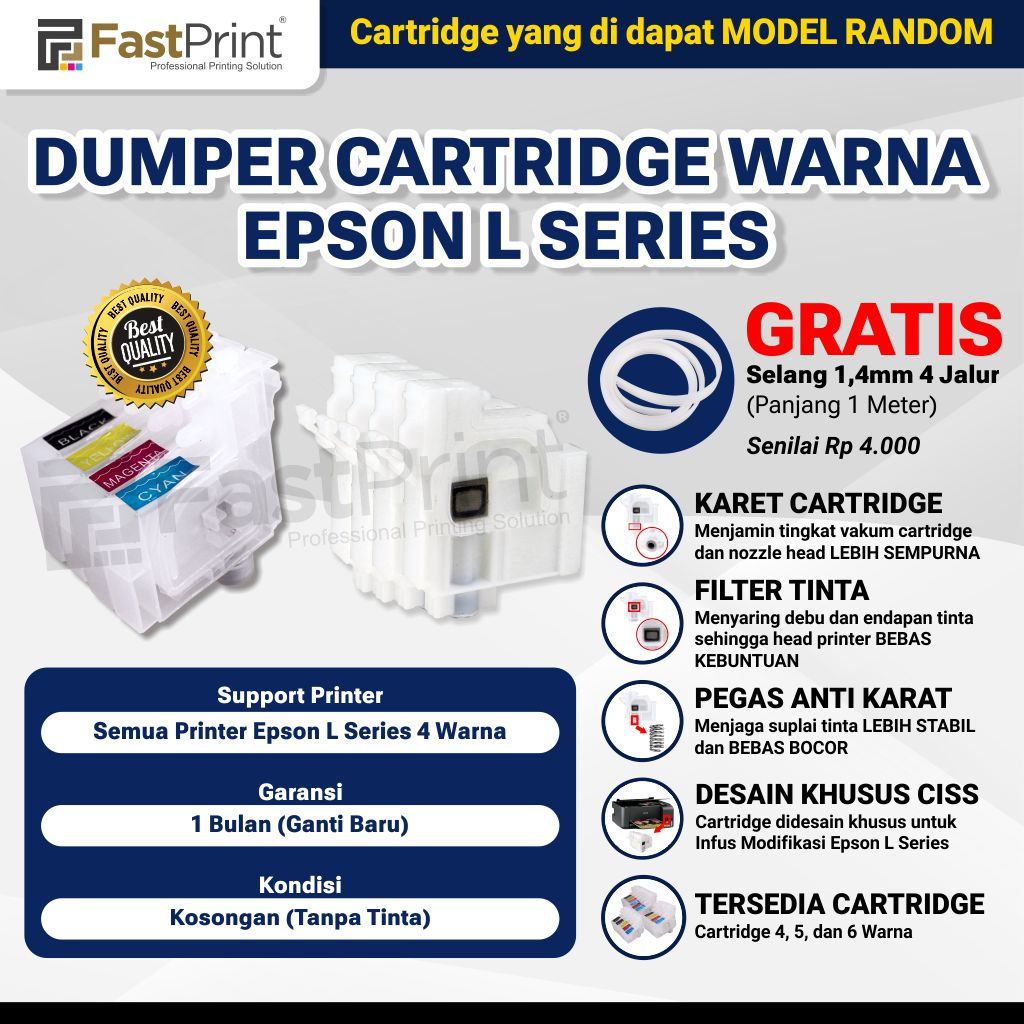 Damper Dumper Cartridge 4 Warna Epson L550, L551, L555, L558, L565, L800, L810, L850, L1300, L1800