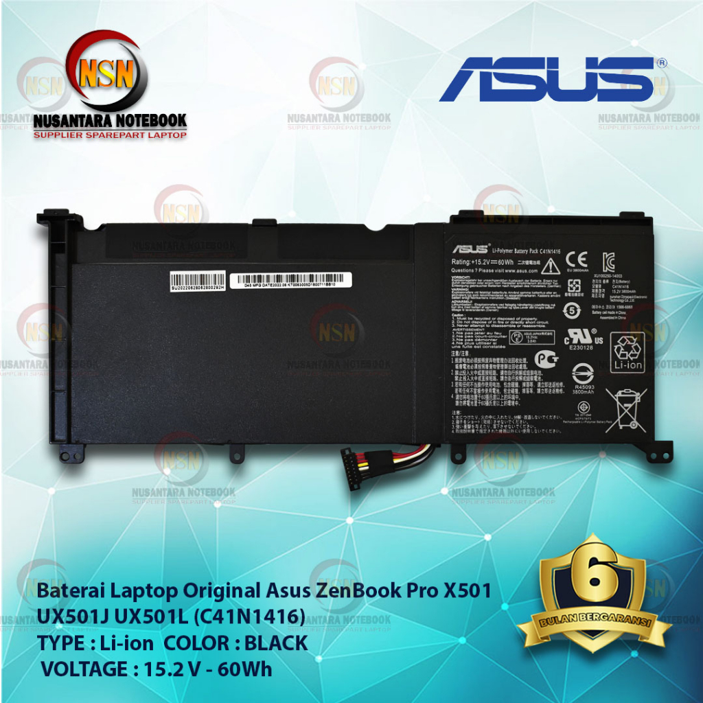 Baterai Original Asus C41N1416 ZenBook Pro X501 UX501J UX501L 15.2V 60WH